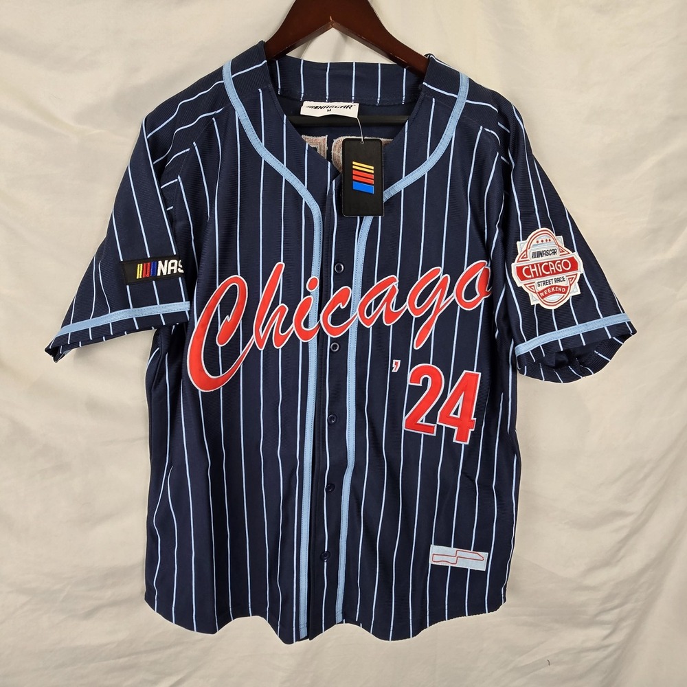 NASCAR Jersey Mens M Chicago Street Race 2024 Baseball Pinstripe Sewn On Patches